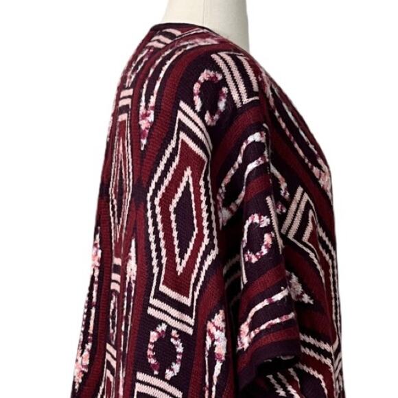 Mossimo Women's Burgundy Pink Geo Open Front Dolman Sleeve Sweater Size L/XL - Picture 7 of 10